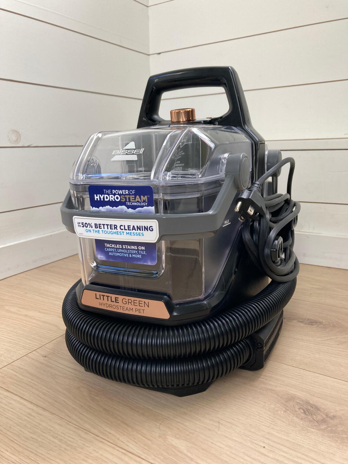 Bissell Hydrosteam belonging to The Little Mop, ready to be used on clients' upholstery, floors, and cars