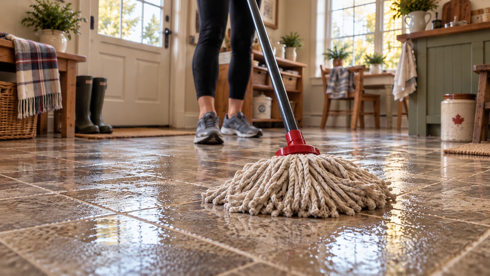 Farmhouse floor being mopped during house cleaning by The Little Mop